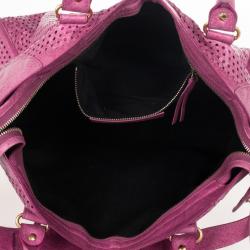 Pre Owned Balenciaga Sorbet Pink Perforated Classic Gold City Bag