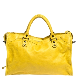 Pre Owned Balenciaga Yellow Leather RH City Tote