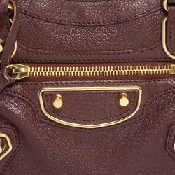 Pre Owned Balenciaga Grenat Leather Mini Metallic Edge City Bag