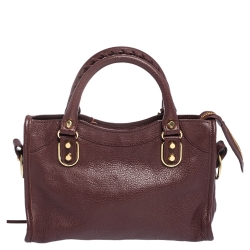 Pre Owned Balenciaga Grenat Leather Mini Metallic Edge City Bag