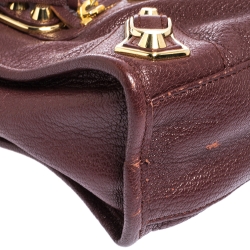 Pre Owned Balenciaga Grenat Leather Mini Metallic Edge City Bag
