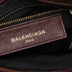 Pre Owned Balenciaga Grenat Leather Mini Metallic Edge City Bag