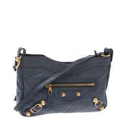 Pre Owned Balenciaga Bleu Mineral Leather Hip Shoulder Bag