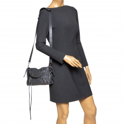 Pre Owned Balenciaga Gris Pyrite Leather Mini Metallic Edge City Bag