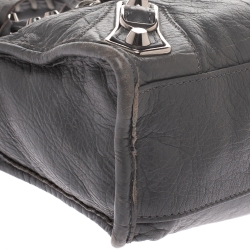 Pre Owned Balenciaga Gris Pyrite Leather Mini Metallic Edge City Bag