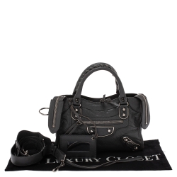 Pre Owned Balenciaga Gris Pyrite Leather Mini Metallic Edge City Bag