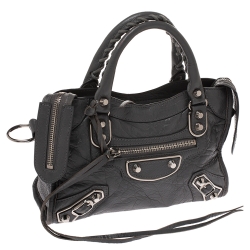 Pre Owned Balenciaga Gris Pyrite Leather Mini Metallic Edge City Bag