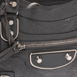 Pre Owned Balenciaga Gris Pyrite Leather Mini Metallic Edge City Bag