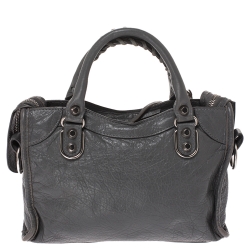 Pre Owned Balenciaga Gris Pyrite Leather Mini Metallic Edge City Bag