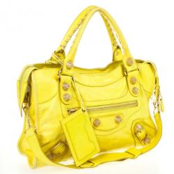 Pre Owned  Balenciaga Yellow Lambskin Leather Giant 21 Gold City Bag