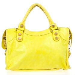 Pre Owned  Balenciaga Yellow Lambskin Leather Giant 21 Gold City Bag