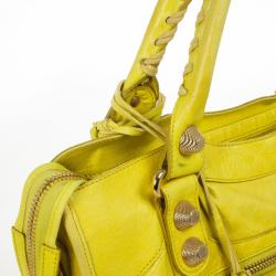 Pre Owned  Balenciaga Yellow Lambskin Leather Giant 21 Gold City Bag