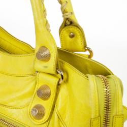 Pre Owned  Balenciaga Yellow Lambskin Leather Giant 21 Gold City Bag