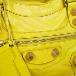 Pre Owned  Balenciaga Yellow Lambskin Leather Giant 21 Gold City Bag