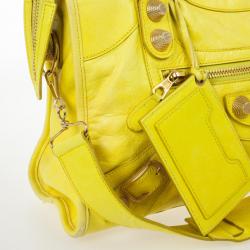 Pre Owned  Balenciaga Yellow Lambskin Leather Giant 21 Gold City Bag