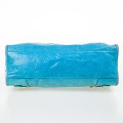 Pre Owned  Balenciaga Turquoise Lambskin Leather Giant 21 Gold City Bag