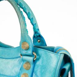 Pre Owned  Balenciaga Turquoise Lambskin Leather Giant 21 Gold City Bag