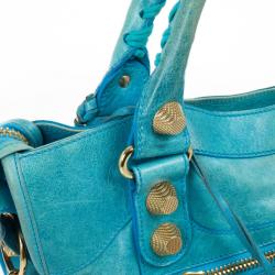 Pre Owned  Balenciaga Turquoise Lambskin Leather Giant 21 Gold City Bag