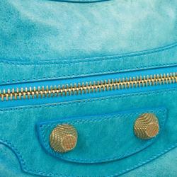Pre Owned  Balenciaga Turquoise Lambskin Leather Giant 21 Gold City Bag