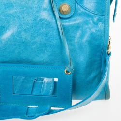 Pre Owned  Balenciaga Turquoise Lambskin Leather Giant 21 Gold City Bag