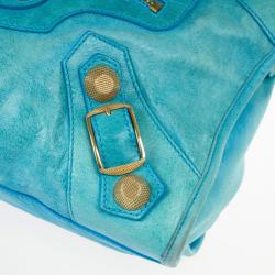 Pre Owned  Balenciaga Turquoise Lambskin Leather Giant 21 Gold City Bag