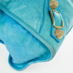 Pre Owned  Balenciaga Turquoise Lambskin Leather Giant 21 Gold City Bag