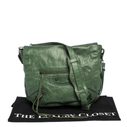 Balenciaga Vert Poker Lambskin Leather Folk Messenger Bag