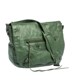 Balenciaga Vert Poker Lambskin Leather Folk Messenger Bag