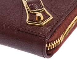 Pre Owned Balenciaga Grenat Leather Classic Metallic Edge Zip Around Wallet