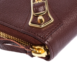 Pre Owned Balenciaga Grenat Leather Classic Metallic Edge Zip Around Wallet