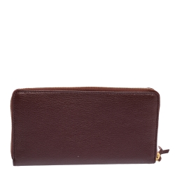 Pre Owned Balenciaga Grenat Leather Classic Metallic Edge Zip Around Wallet