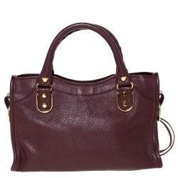 Pre Owned Balenciaga Grenat Leather Mini Metallic Edge City Bag