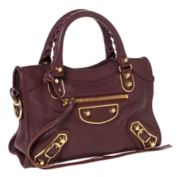 Pre Owned Balenciaga Grenat Leather Mini Metallic Edge City Bag