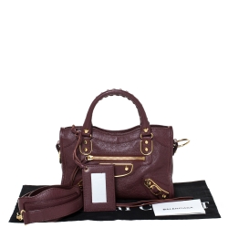 Pre Owned Balenciaga Grenat Leather Mini Metallic Edge City Bag