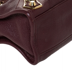 Pre Owned Balenciaga Grenat Leather Mini Metallic Edge City Bag