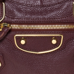 Pre Owned Balenciaga Grenat Leather Mini Metallic Edge City Bag