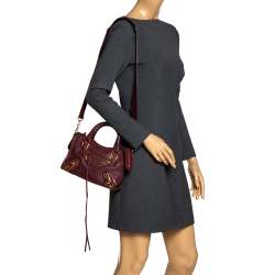 Pre Owned Balenciaga Grenat Leather Mini Metallic Edge City Bag