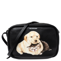 Balenciaga Black Puppy And Kitten Leather Camera Shoulder Bag TLC