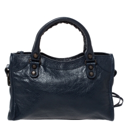 Pre Owned Balenciaga Bleu Obscur Leather Mini RGH City Bag