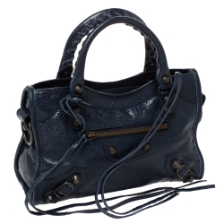 Pre Owned Balenciaga Bleu Obscur Leather Mini RGH City Bag