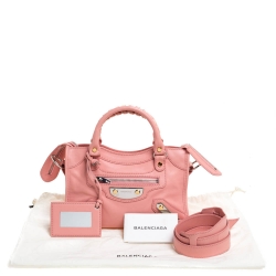 Pre Owned Balenciaga Rose Bonbon Leather SH Metal Plate Tote