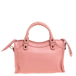 Pre Owned Balenciaga Rose Bonbon Leather SH Metal Plate Tote