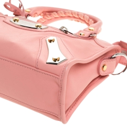 Pre Owned Balenciaga Rose Bonbon Leather SH Metal Plate Tote