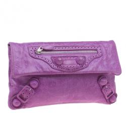 Pre Owned حقيبة كلتش بالنسياغا جاينت إنفيلوب بغطاء جلد بنفسجي