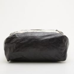 Pre Owned Balenciaga Floral Cotton & Black Chèvre Leather Work Bag