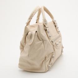 Pre Owned Balenciaga Praline Lambskin Leather Giant Midday Bag