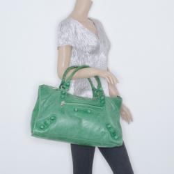 Pre Owned Balenciaga Green Giant Brogues Work Bag