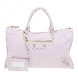 Pre Owned حقيبة بالنسياغا جاينت 12 غولد ورك سيتي جلد وردي