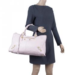 Pre Owned حقيبة بالنسياغا جاينت 12 غولد ورك سيتي جلد وردي