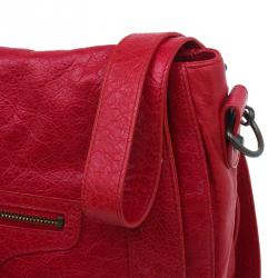 Pre Owned Balenciaga Red Lambskin Leather Folk Messenger Bag